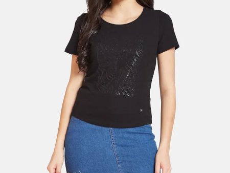 Mettle Ss24 Women Self Design Embellished T-Shirt For Sale