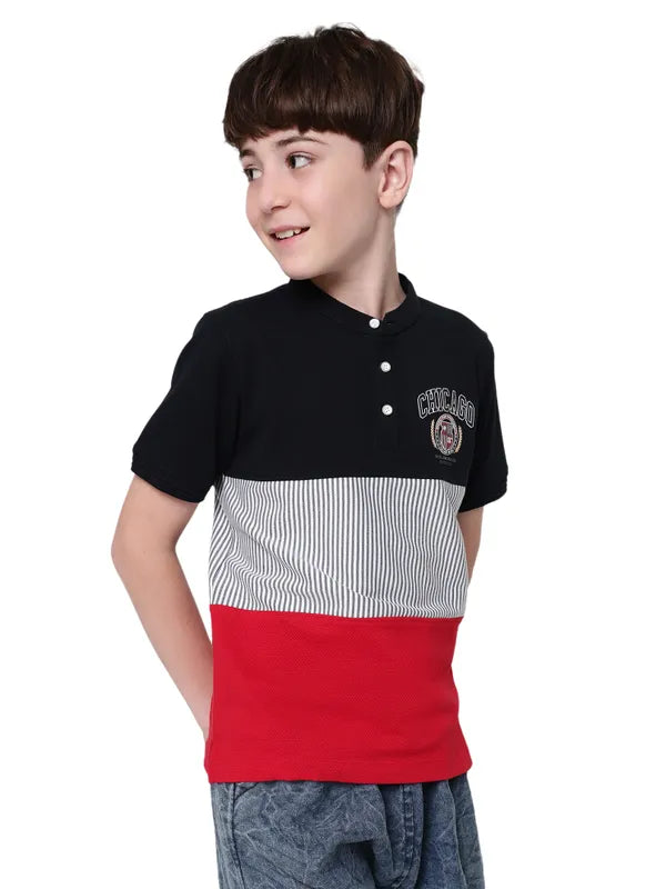 Octave Boys Colourblocked Nautical Polo Collar Cotton T-Shirt Online now