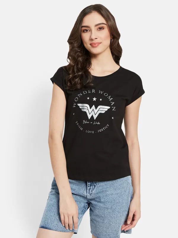 Warner Bros Wonder Woman Typographic Print T-Shirt Online Hot Sale