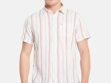 Mettle Vertical Striped Spread Collar Cotton Casual Shirt Discount