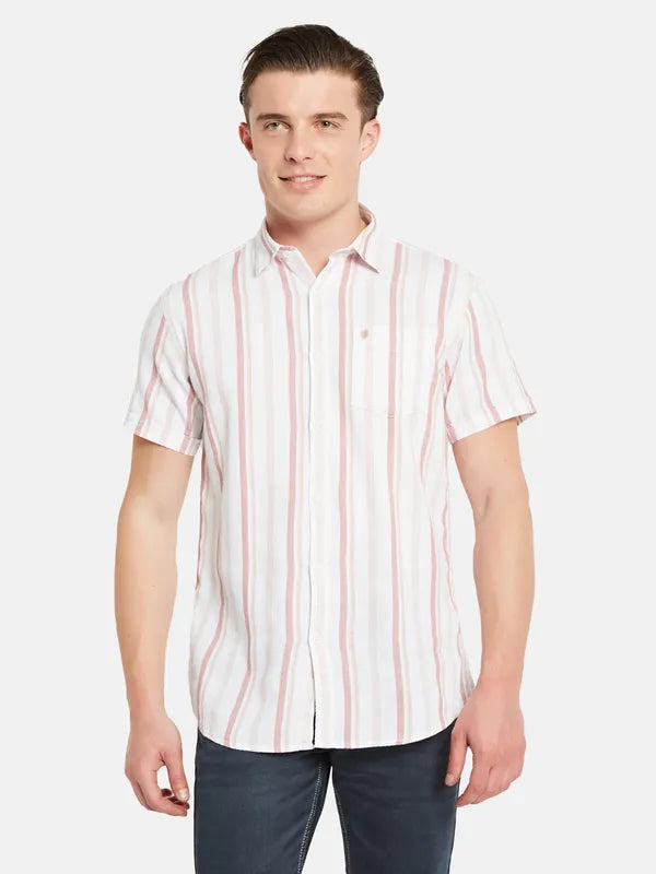 Mettle Vertical Striped Spread Collar Cotton Casual Shirt Discount