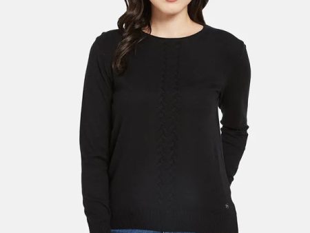 Mettle Women Black Cable Knit Pullover Cheap