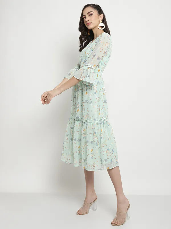 Mettle Floral Print Bell Sleeve Fit Flare Midi Dress Cheap