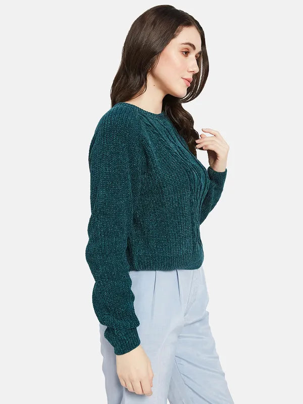 Mettle Women Green Cable Knit Pullover Online