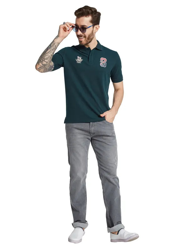 Octave Men Polo Collar Applique T-Shirt For Sale