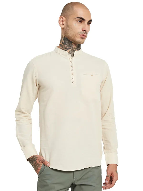 Mettle Mandarin Collar Cotton Casual Shirt Fashion