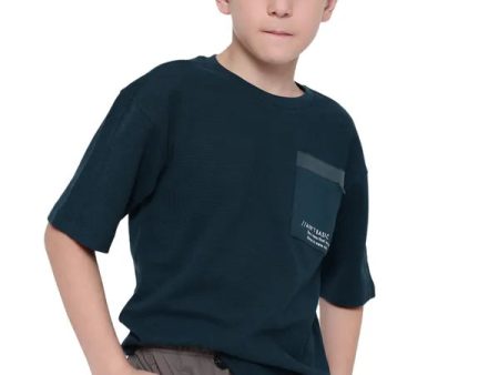 Octave Boy Solid Round Neck Drop Shoulder Sleeves Pockets T-Shirt Sale