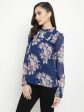 Mettle Floral Printed High Neck Ruffles Regular Top Fashion