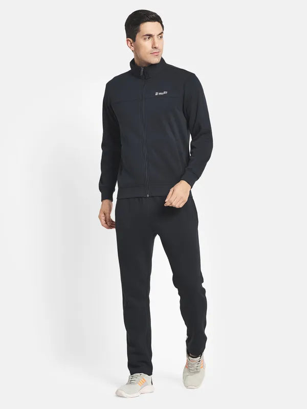 Men Navy Blue Solid Cotton Tracksuits Supply