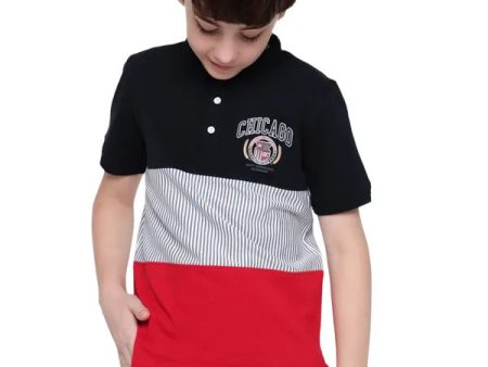 Octave Boys Colourblocked Nautical Polo Collar Cotton T-Shirt Online now