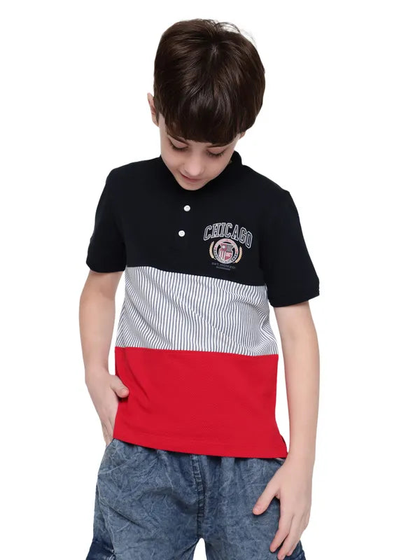 Octave Boys Colourblocked Nautical Polo Collar Cotton T-Shirt Online now