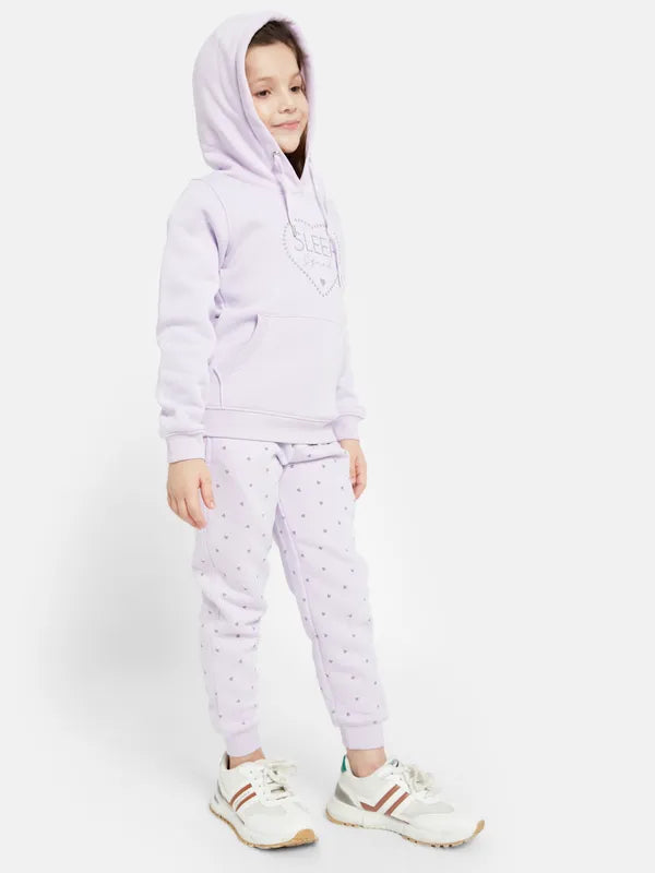 Mettle Girls Typography Printed Hooded Fleece Tracksuit Sale