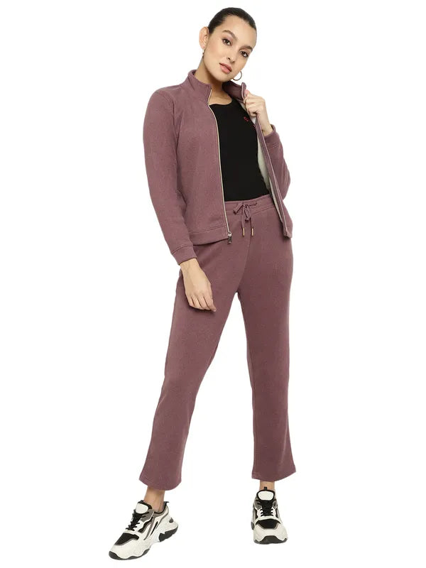 Mettle Women Purple Solid Fleece Tracksuit Discount