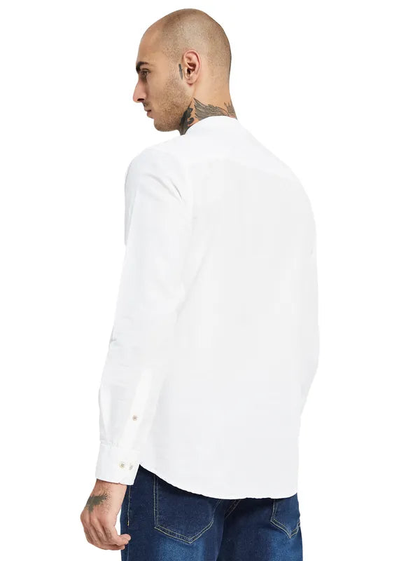 Mettle Mandarin Collar Opaque Casual Shirt For Sale