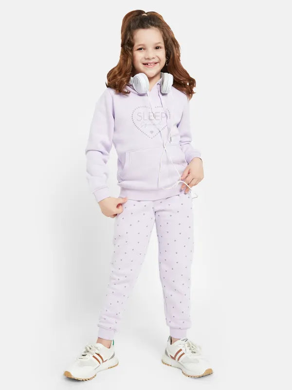 Mettle Girls Typography Printed Hooded Fleece Tracksuit Sale