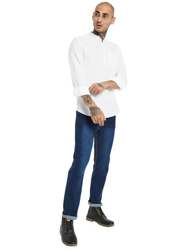 Mettle Mandarin Collar Opaque Casual Shirt For Sale