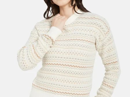 Mettle Women Cream-Coloured  Brown Chevron Printed Pullover Online