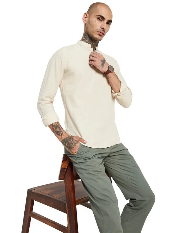 Mettle Mandarin Collar Cotton Casual Shirt Fashion