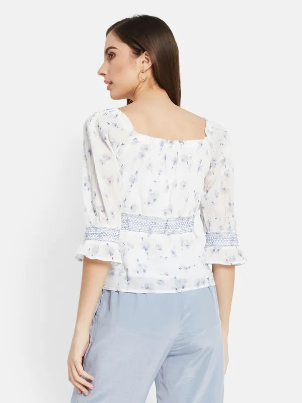 Smocking Floral Print Top Cheap