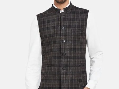 Mettle Checked Woven Nehru Jacket For Sale