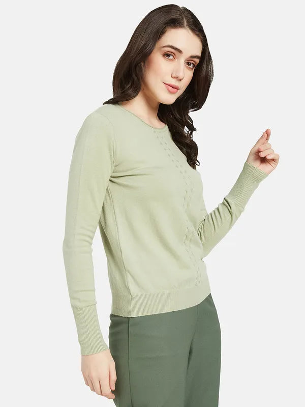 Mettle Women Olive Green Cable Knit Pullover For Sale