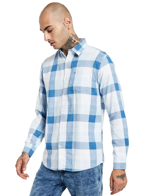 Mettle Spread Collar Checked Cotton Casual Shirt Fashion