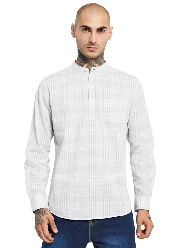 Mettle Mandarin Collar Checked Cotton Casual Shirt Supply