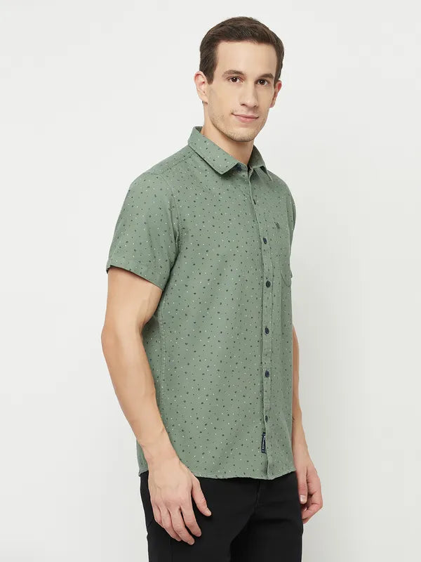 Mettle Men Olive Green Printed Casual Shirt Online Hot Sale