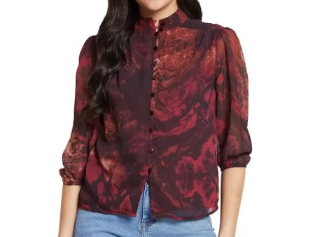 Mettle Floral Print Mandarin Collar Puff Sleeve Cotton Shirt Style Top For Cheap