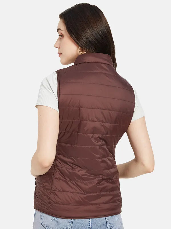 Mettle Women Maroon Quilted Jacket Cheap