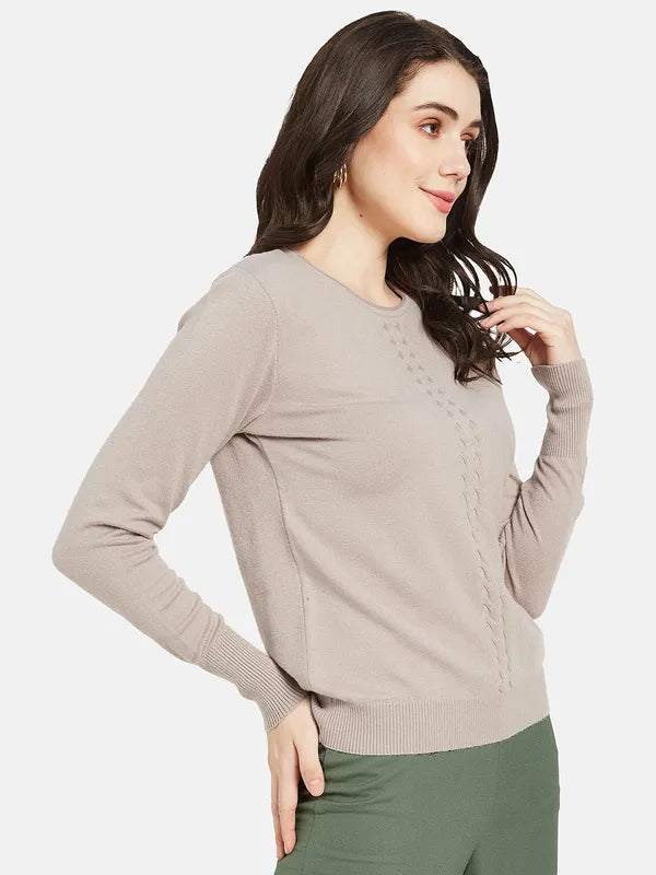 Mettle Women Beige Cable Knit Pullover on Sale