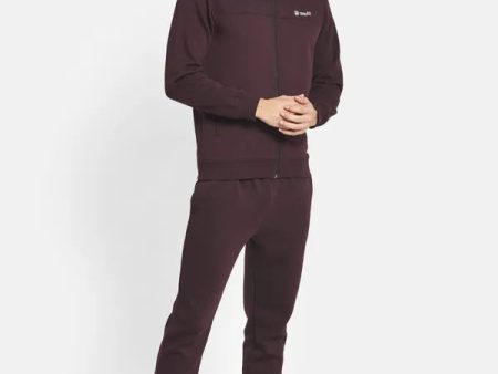 Men Burgundy Solid Cotton Tracksuit For Discount