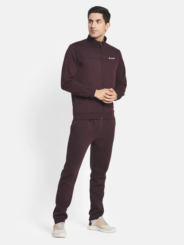 Men Burgundy Solid Cotton Tracksuit For Discount