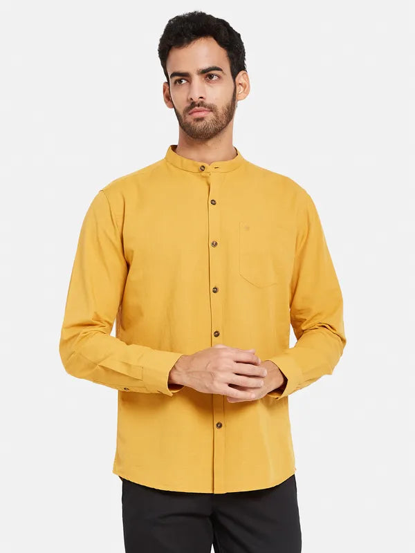 Mettle Men Yellow Opaque Casual Shirt For Sale