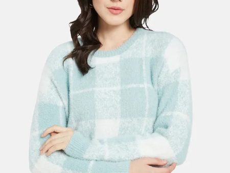 Mettle Women Blue  White Checked Pullover Online Sale