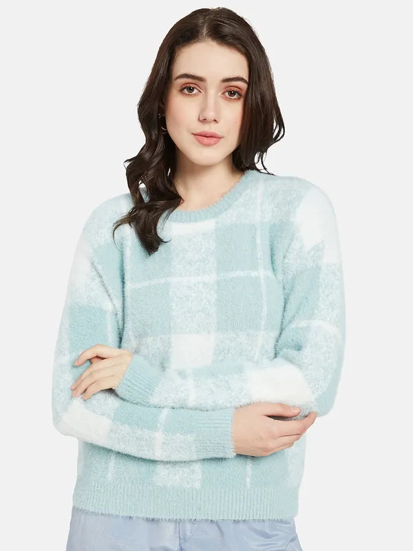 Mettle Women Blue  White Checked Pullover Online Sale