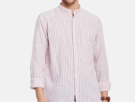 Vertical Stripes Mandarin Collar Shirt For Cheap