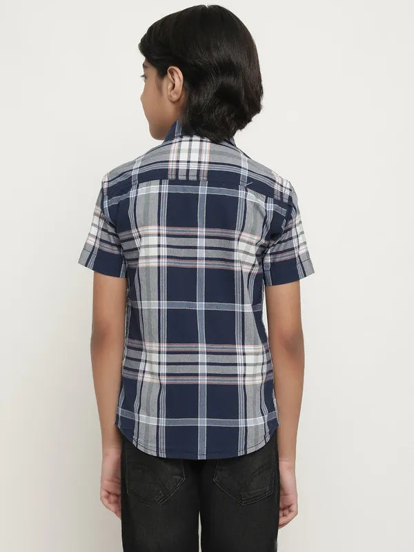 Octave Boys Blue Tartan Checks Opaque Checked Casual Shirt Online now