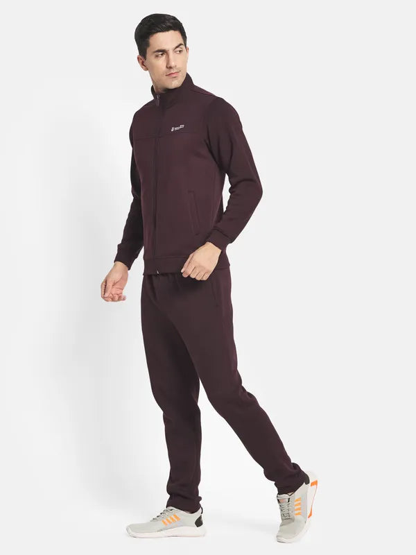 Men Burgundy Solid Cotton Tracksuit For Discount