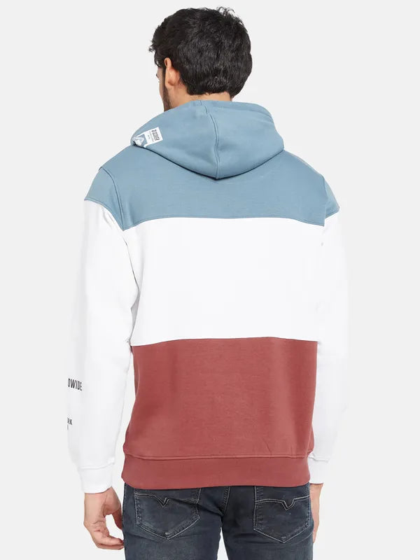 Octave Men Blue Colourblocked Hooded Sweatshirt Fashion