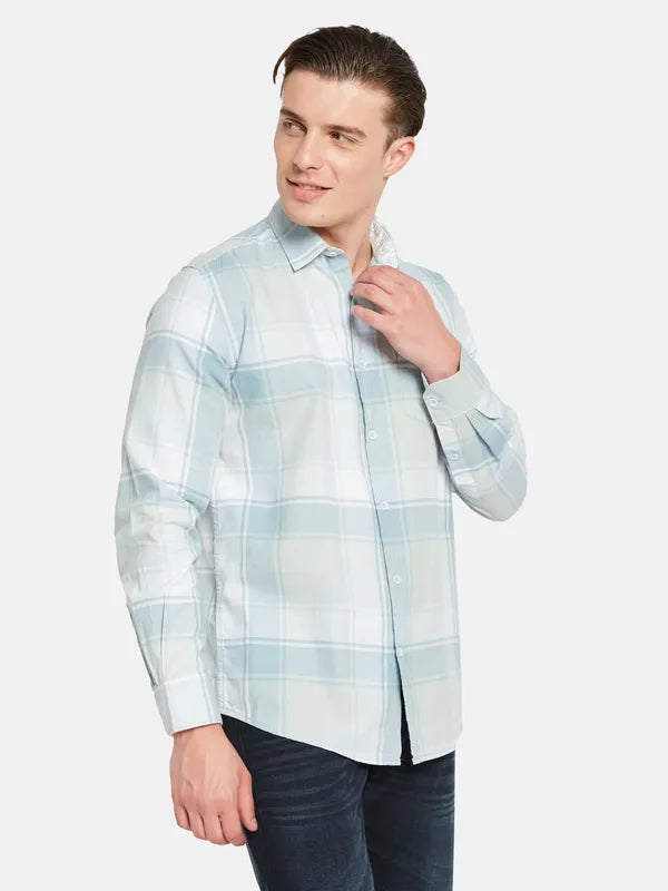 Mettle Tartan Checked Spread Collar Cotton Casual Shirt For Cheap