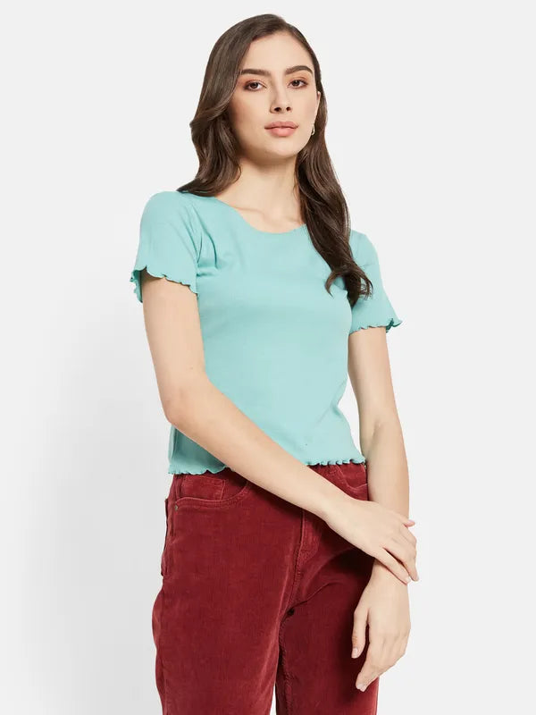 Ruffle  Hem Ribbed Top For Sale