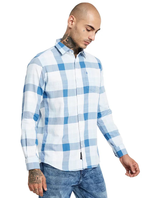 Mettle Spread Collar Checked Cotton Casual Shirt Fashion