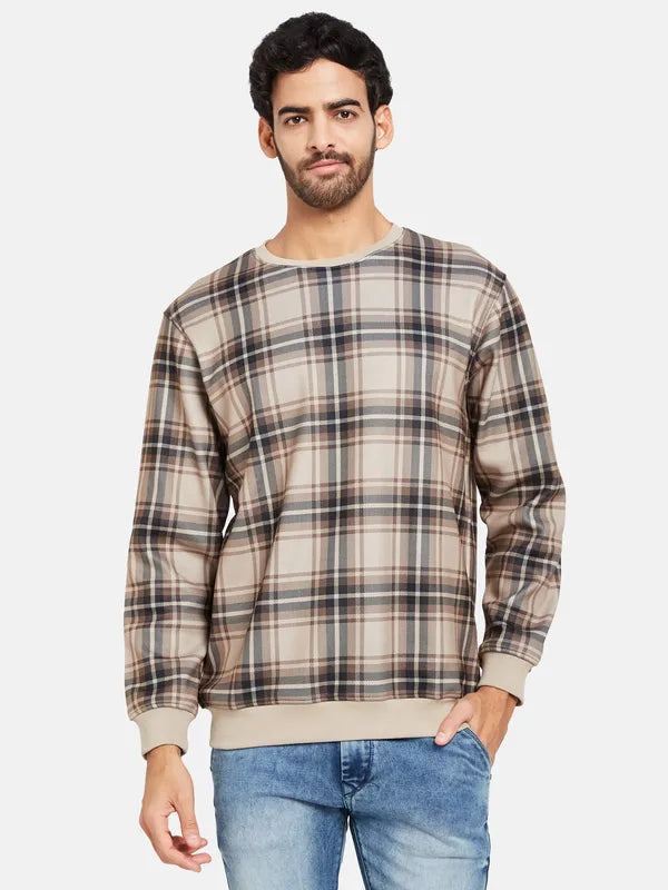 Octave Men Khaki Checked Sweatshirt Hot on Sale