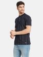 Vertical Stripes Mandarin Collar T-Shirt Sale