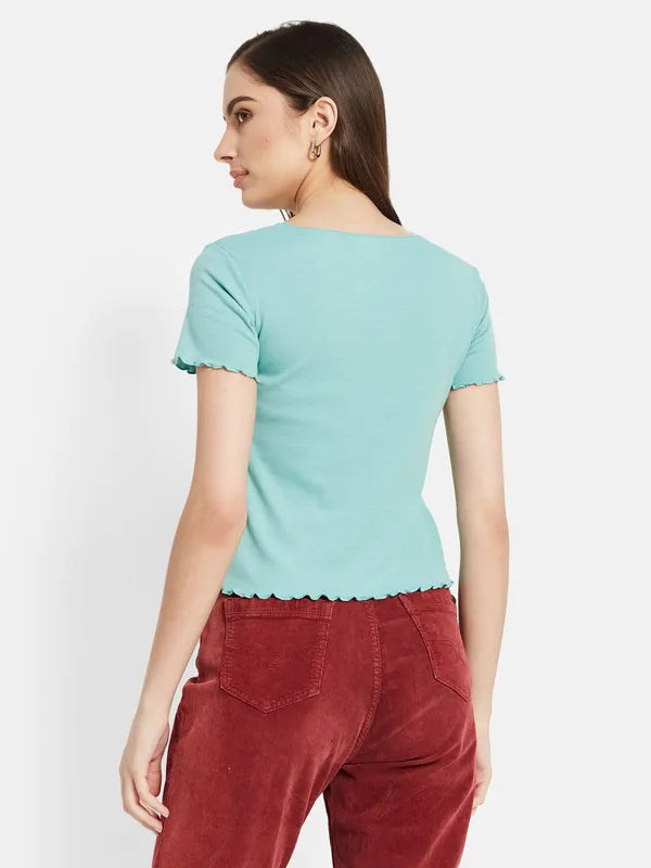 Ruffle  Hem Ribbed Top For Sale