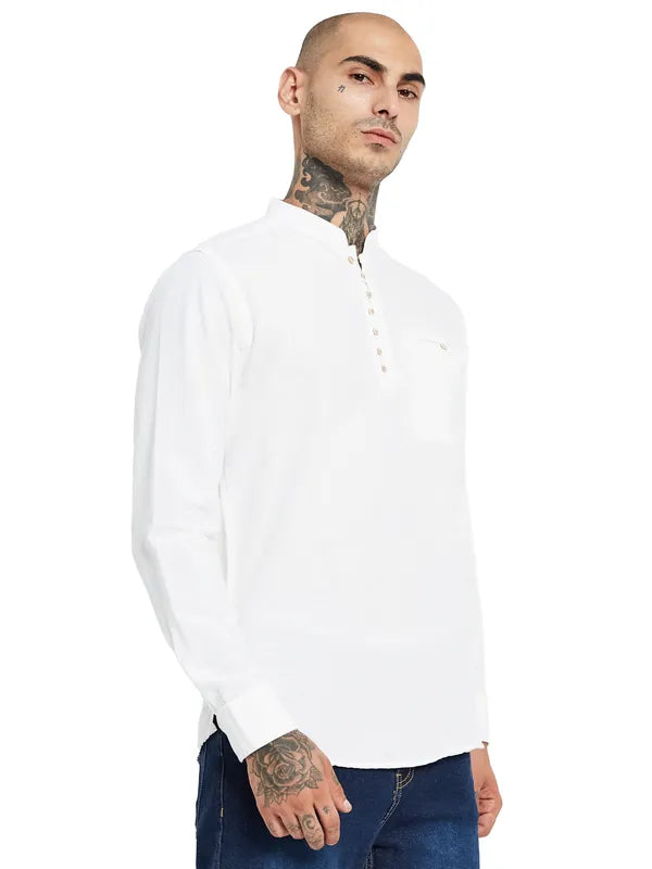 Mettle Mandarin Collar Opaque Casual Shirt For Sale