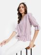 Vertical Stripes  V Neck Shirt With Collar For Cheap