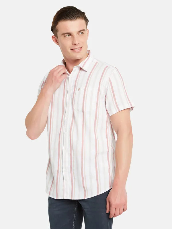 Mettle Vertical Striped Spread Collar Cotton Casual Shirt Discount