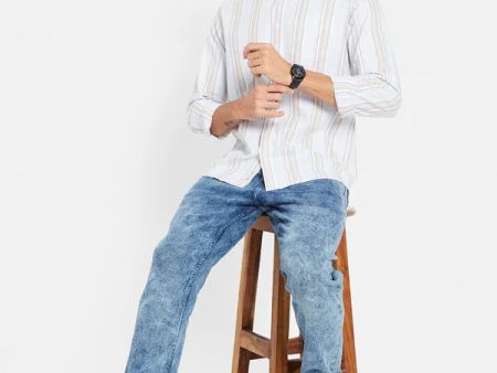 Mettle Men Blue Opaque Striped Casual Shirt Cheap